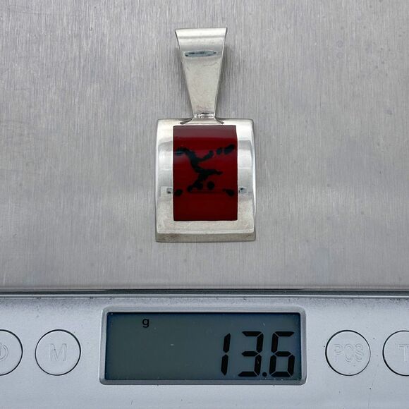 Estate Sterling Silver 925 Rectangular Red Jasper Pendant - Picture 5 of 14